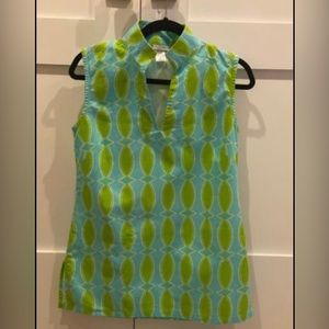 Sleeveless Summer Tunic Lime and Aqua Retro Print Size 6